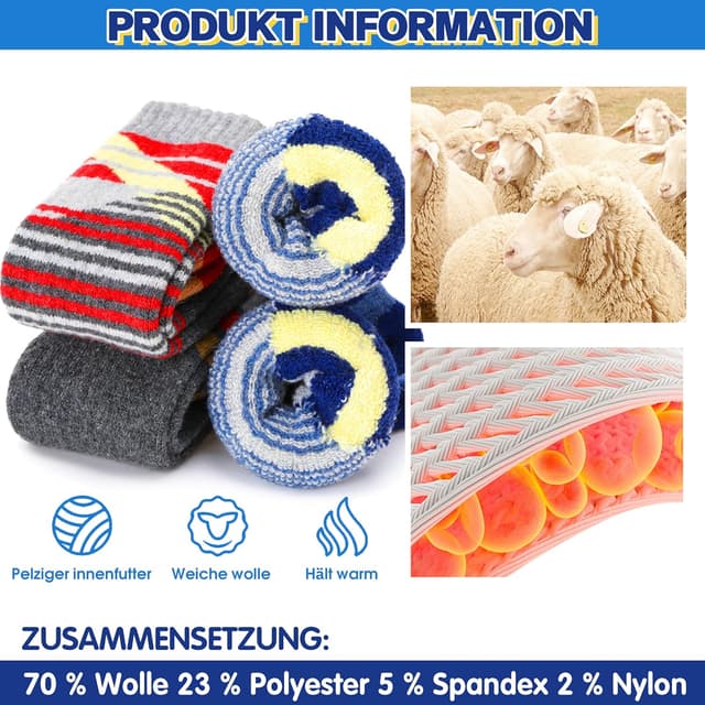 Thumbnail 4 de ANTSANG Kinder Merino Skisocken 3 Paar