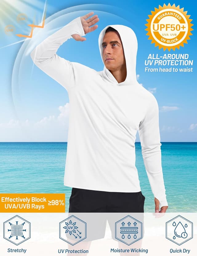 Detalle de TACVASEN Herren UV-Schutz Hoodie mit Daumenlöchern und UPF 50+