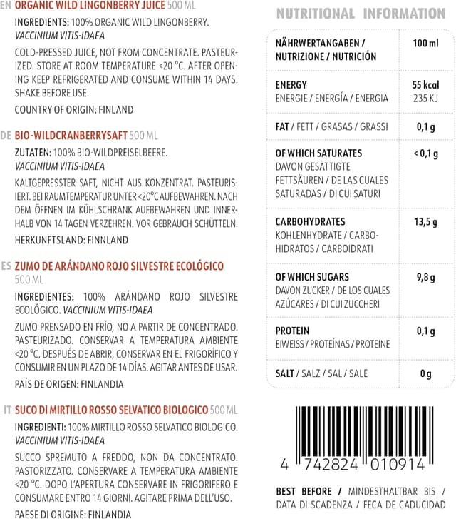 Thumbnail 1 de LoOV Zumo de Arándano Rojo Orgánico 500 ml 🍒