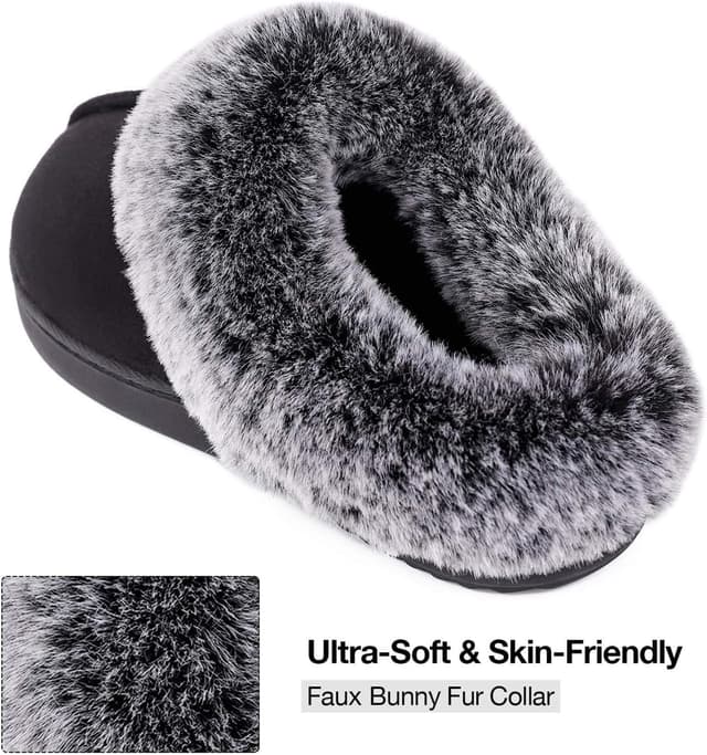 Detalle 2 de VeraCosy Women’s Classic Suede Memory Foam Slippers with Faux Fur Collar