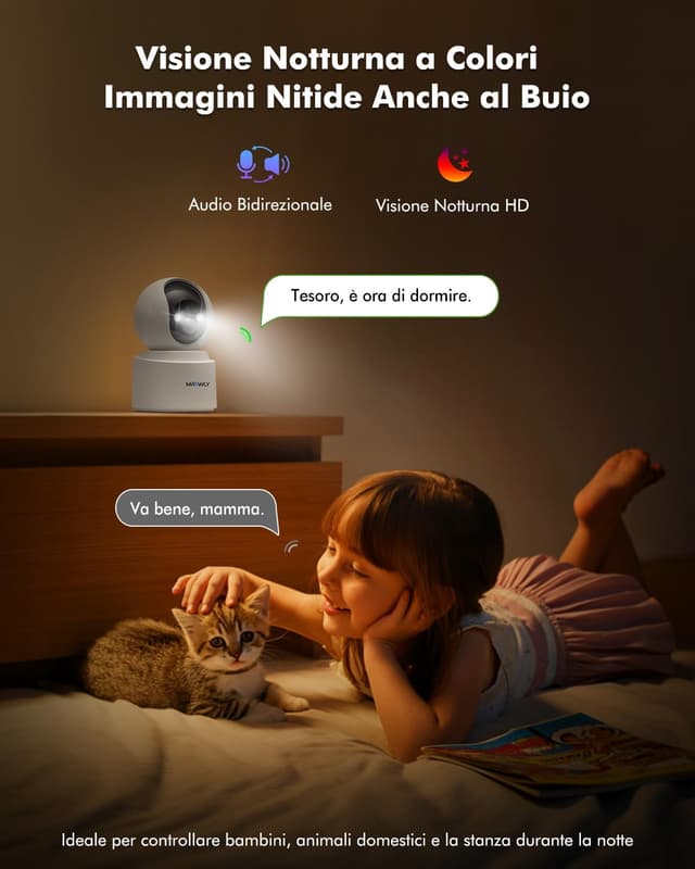 Thumbnail 6 de Mrowly 4MP 2.5K Telecamera WiFi interna senza fili con batteria 6000 mAh, visione notturna a colori e audio bidirezionale