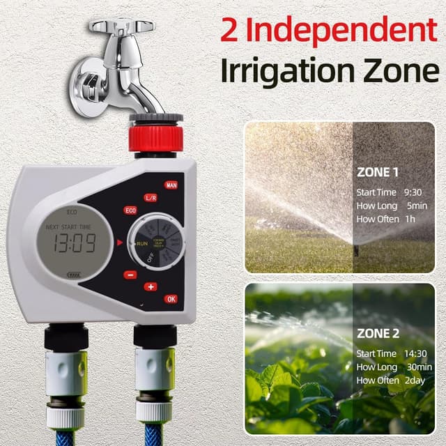 Detalle de Garden Hose Tap Timer with Two Outlets Irrigation Controller (watering computer)