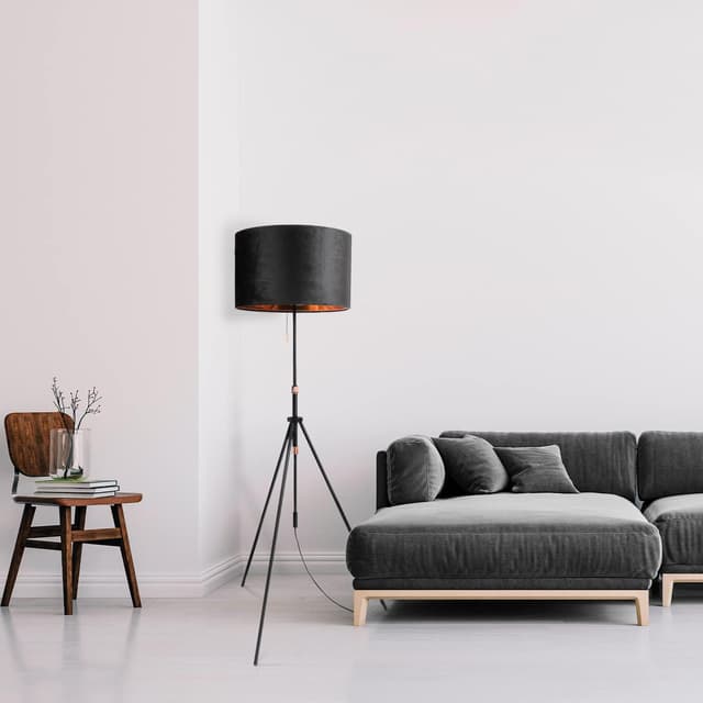 Detalle 2 de Paco Home lampadaire de salon réglable (E27) avec abat-jour en velours, hauteur 121,5 à 176,5 cm