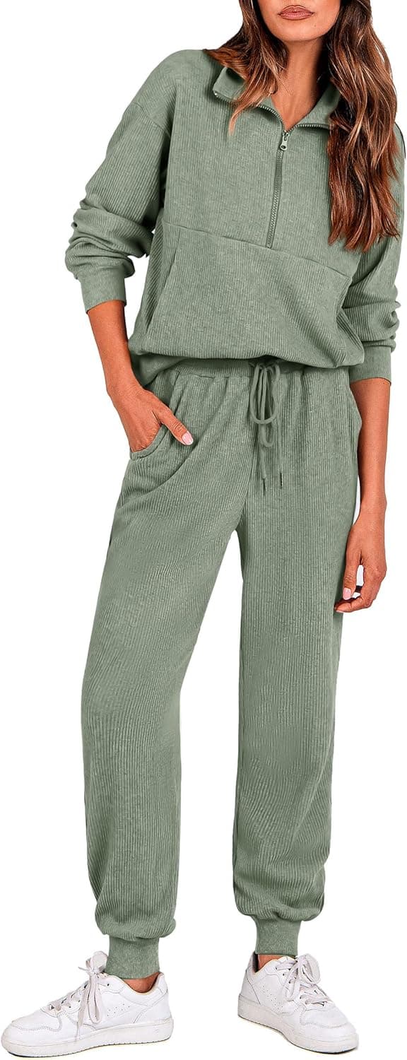 Detalle de PRETTYGARDEN Women’s Fall 2-Piece Lounge Set (Half-Zip Sweatshirt + Jogger Pants)