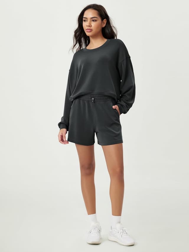 Detalle de ODODOS Modal Soft Relaxed Shorts for Women (4" or 6" inseam) with Adjustable Shockcord Waist