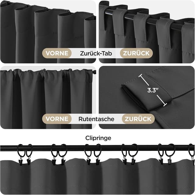 Detalle 2 de Joydeco Verdunkelungsvorhänge 2er Set H 200