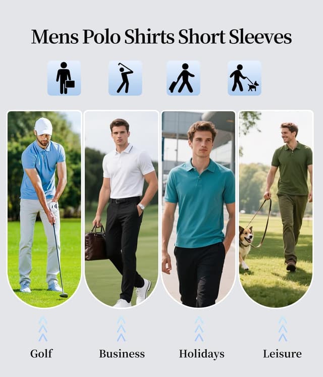 Detalle 2 de ZENGVEE 1/3/5 Pack Men’s Polo Shirts – Breathable Quick-Dry Golf Polos with 3 Buttons