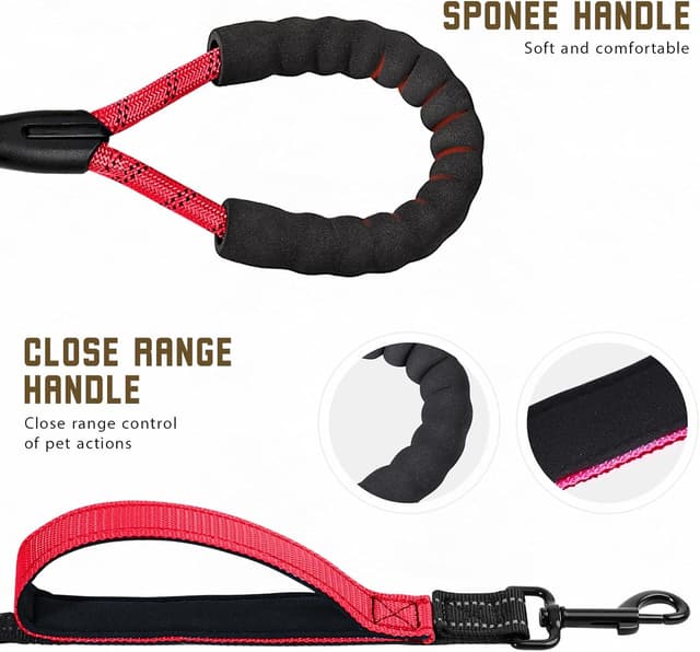 Detalle de Blanlody Double Dog Lead for Walking 2 Dogs (No-Tangle) with 360° Swivel, Reflective Bungee and Padded Handles