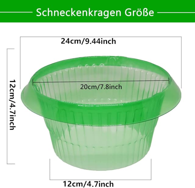 Detalle 2 de Schneckenkragen / Schneckenzaun (12 Stück) zum Schutz von Salat- und Kohlpflanzen, Ø 24 cm, grün
