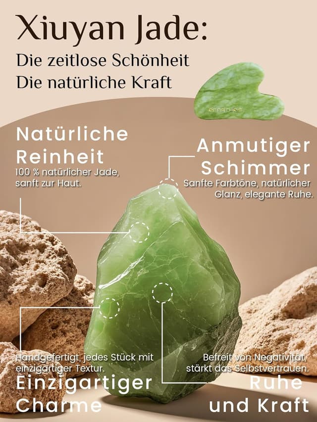 Detalle de Rena Chris Jade Gua Sha Stein aus Xiuyan-Jade (Mintgrün) für Kieferlinie und weniger Gesichtsschwellungen