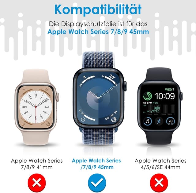 Detalle 2 de UniqueMe Schutzfolie für Apple Watch Series 9/8/7 (45 mm) – 8 Stück, flexible TPU, blasenfreie Vollabdeckung