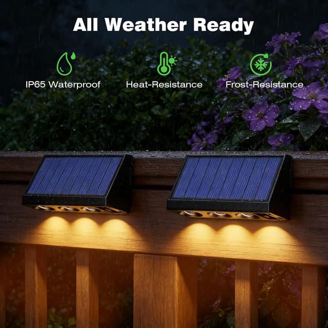 Detalle de Wudyfei Solar Fence Lights Outdoor (4 Pack) with 3LED and 3 Convex Lenses, IP65 waterproof solar wall lights