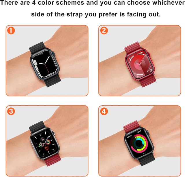 Detalle 2 de Anlinser Magnetic Straps double-sided reversible silicone band for Apple Watch 49/46/45/44/42/41/40mm (Red/Black)