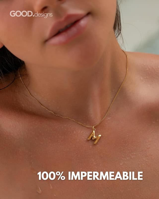 Detalle de GD GOOD.designs Collana Lettera Oro Bubble A–Z con iniziale in acciaio inox placcato oro 18K