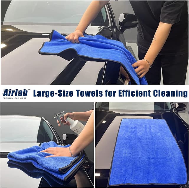 Detalle de Airlab 2X Large Microfibre Car Cleaning Cloths (90x60cm) – 500GSM Dual-Sided Drying Towels for Detailing