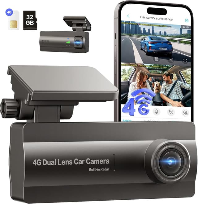 Detalle de NUASI Dash Cam 4G LTE con doppia telecamera anteriore/posteriore 2K + 1080P, GPS, OBD e modalità parcheggio 24/7