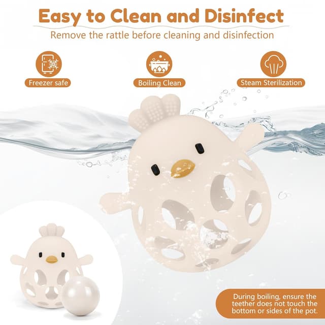 Detalle de MCGMITT Montessori Rassel-Beißring aus Silikon (Baby-Griffball) für Zahnungshilfe, ab 0 Monaten – Beige
