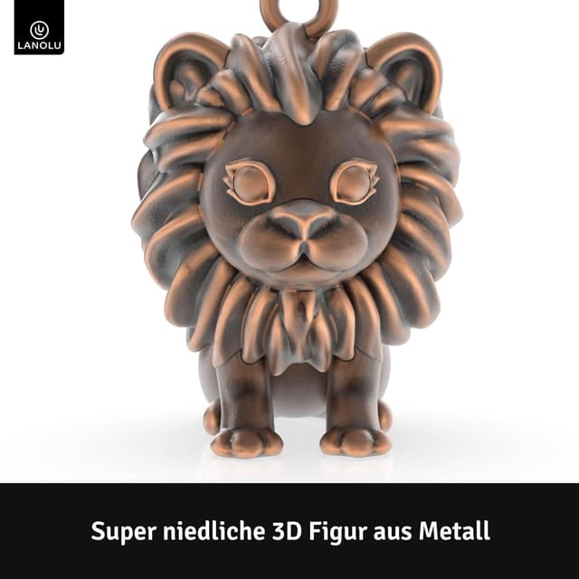 Detalle de LANOLU Schlüsselanhänger „Löwe Leopold“ – 3D-Figur aus Metall als Glücksbringer für Partner, beste Freundin & Paare