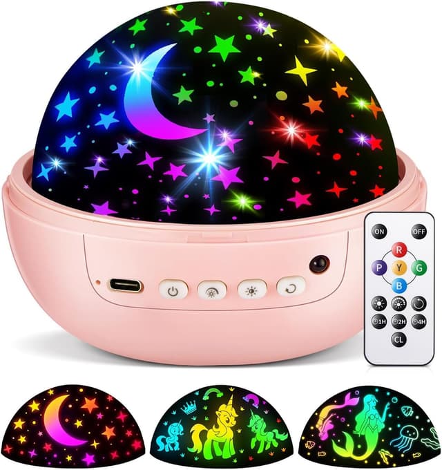 Detalle de COOLNIGHT Unicorn Gifts for Girls Toy (93 Modes + Remote) with Timer & 3 Brightness Settings, 360° Rotating Projector