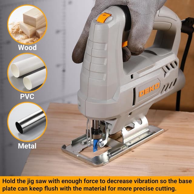 Thumbnail 2 de DEKOPRO 400W Electric Jigsaw Tool (Variable Speed 0–3000 SPM) with ±45° Bevel Cutting & 8 Blades