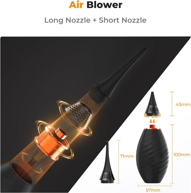 Detalle de K&F CONCEPT 2 in 1 Powerful Rocket Air Blower for Cameras, Lenses & Electronics (extension & short nozzle)