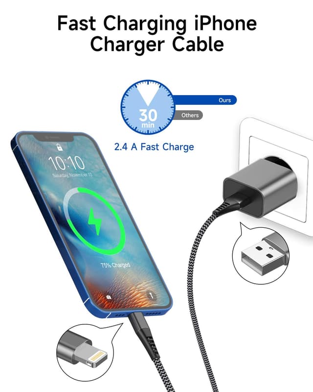 Detalle de Câble iPhone Charge Rapide 3 m Anssan (Lightning USB certifié Apple MFi)