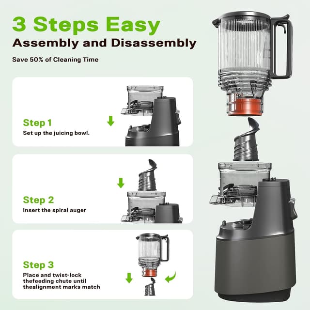 Thumbnail 6 de Cold Press Juicer with 5.3-Inch Wide Feed Chute (Slow Masticating, Gray)