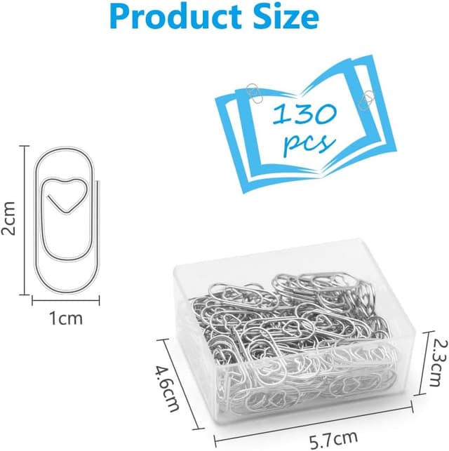 Detalle de Vicloon Trombones de bureau en métal – 130 pièces au design cœur, anti-rouille