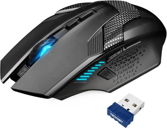 Detalle de TECKNET kabellose Gaming-Maus (2,4 GHz) mit Schnellfeuertaste, 8 Tasten, 4800 DPI – ergonomisch für PC, Mac & Laptop