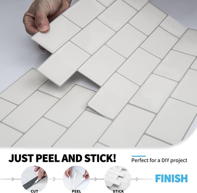 Thumbnail 6 de Art3d 12x12 Stick on Tiles (10-Pack) shiny white peel-and-stick subway backsplash tiles