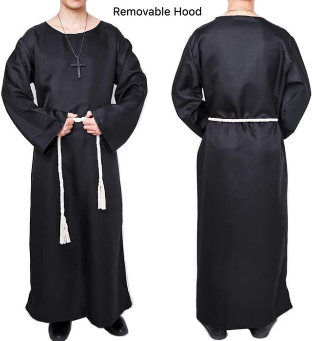 Detalle de Myir JUN Herren-Halloweenkostüm im Mittelalter-Look mit Kapuze (Robe, Halskette & Gürtel)