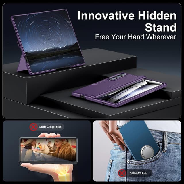 Detalle de Kaiiecal Slim Hinge Stand Case for Samsung Galaxy Z Fold 6 (Purple) with Screen Protector