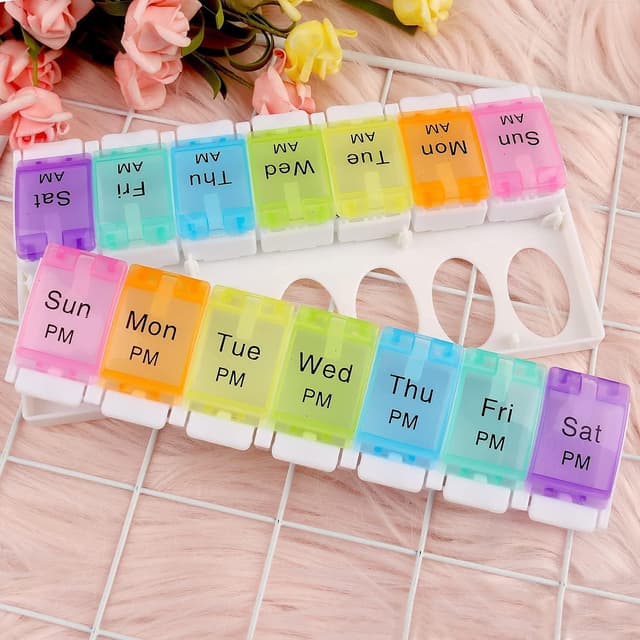 Detalle de Weekly Pill Box Organiser with Push Buttons (7 Day, 2 Times AM/PM)