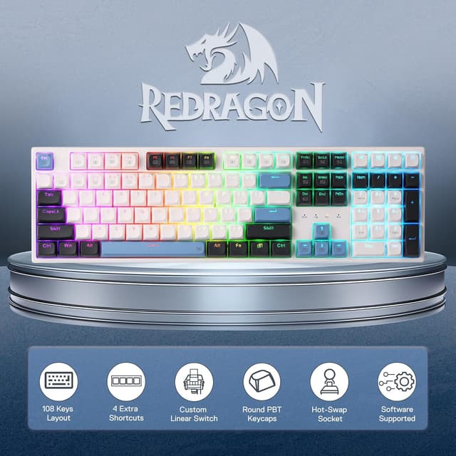Detalle 2 de Redragon K668 Verkabelt Gasket RGB Gaming-Tastatur (108 Tasten, Hot-Swap, US-Layout)
