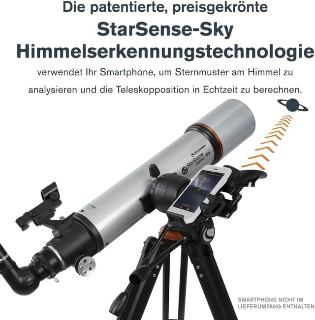Detalle de Celestron StarSense Explorer DX 102AZ (22460) – smartphone-fähiges Refraktor-Teleskop mit StarSense App, grau