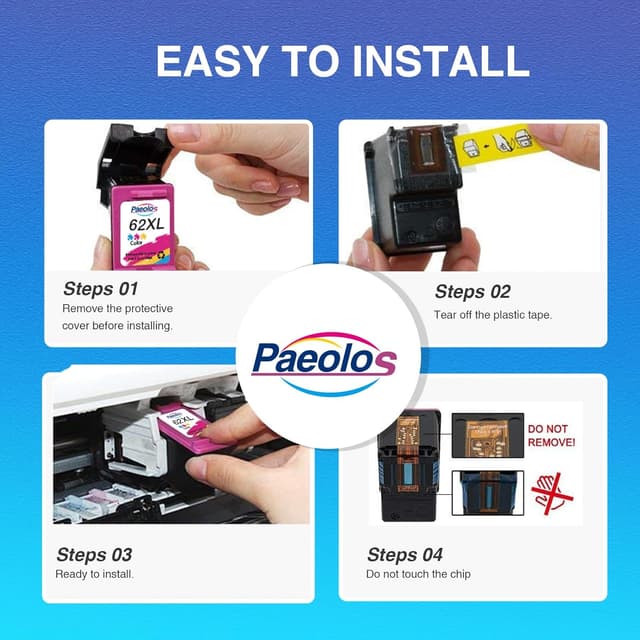 Detalle 2 de Paeolos 62XL Ink Cartridges Combo Pack (Black & Colour) – 2-Pack for HP 62XL compatible printers