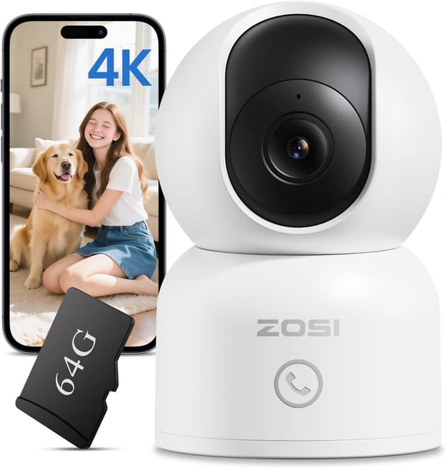 Detalle de ZOSI C518 Telecamera WiFi 4K per interni con visione a 360° e scheda da 64 GB