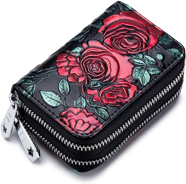 Thumbnail 2 de LUMoony Damen-Geldbeutel aus Leder mit Doppel-Reißverschluss, viele Fächer & RFID-Schutz (11 × 4,5 × 8 cm)