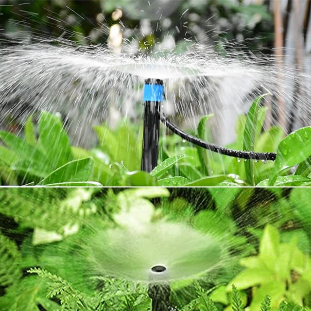 Detalle de Emettitori per irrigazione a goccia da 100 pezzi con picchetto e spruzzatore a ventola regolabile 360° per tubo da 1/4