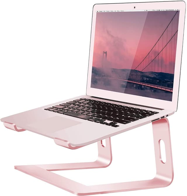 Detalle de Orionstar aluminium laptop stand for desk (pink) – ergonomic riser for 10–15.6 inch laptops