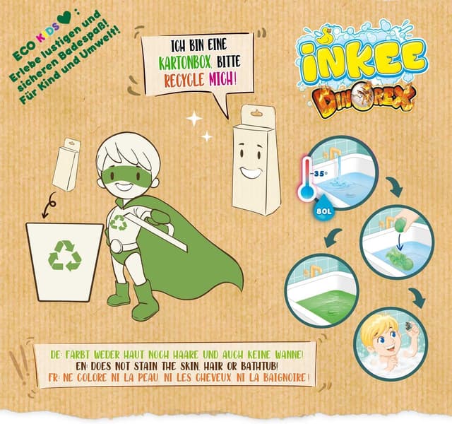 Detalle 2 de INKEE Geschenkbox DINO mit 6 Kinder-Badebomben und 6 sammelbaren Dinosaurier-Spielzeug