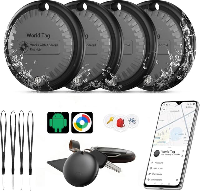 Detalle de Pack de 4 Smart Tag Android Bluetooth Keyfiner (noir) compatibles Google Find Hub, batterie remplaçable