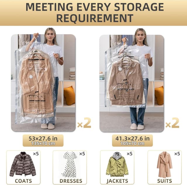 Detalle de TAILI Hängende Vakuumbeutel für Kleidung (4er-Set) mit Kleiderhaken – Vakuumierbeutel zum Platzsparen