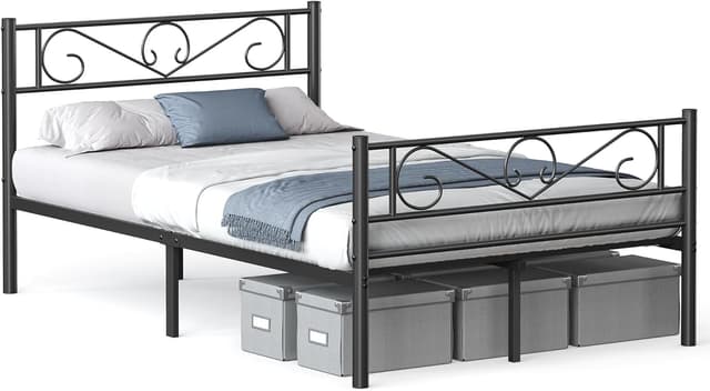 Detalle de VASAGLE Struttura letto matrimoniale a doghe in metallo RMB060B01 (120 x 190 cm), nero inchiostro