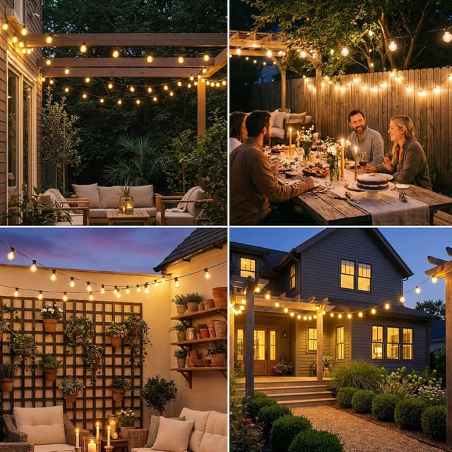 Detalle de kolpop Solar-Lichterkette für außen 15 m mit 8 Modi, dimmbar (G40) und Speicherfunktion