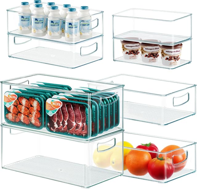 Detalle de Heyuzb 8-Pack Freezer Organizer Bins (Stackable, Clear PETG) with Side Handles