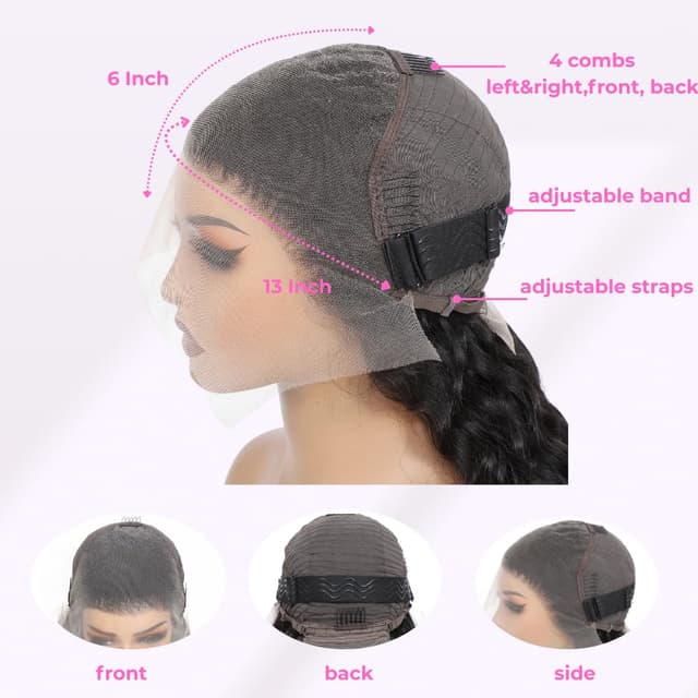 Detalle de ADORHTUE 32 Inch Water Wave 13x6 HD Lace Front Wig (Human Hair, Pre-Plucked, 200 Density)