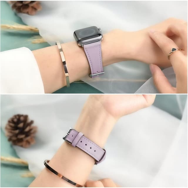 Detalle de AoYi Italian Genuine Leather Strap for Apple Watch (Series 11–1, SE, Ultra) – cowhide leather with 316L stainless buckle