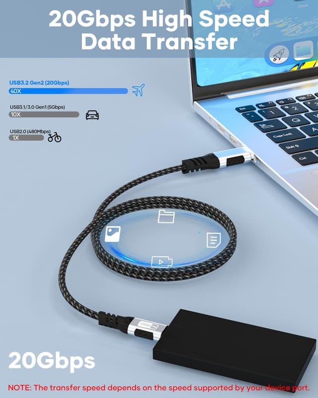 Detalle de Zestiq USB‑C auf USB‑C Kabel (0,5 m) mit PD 240 W, 20 Gbit/s und 4K@60 Hz