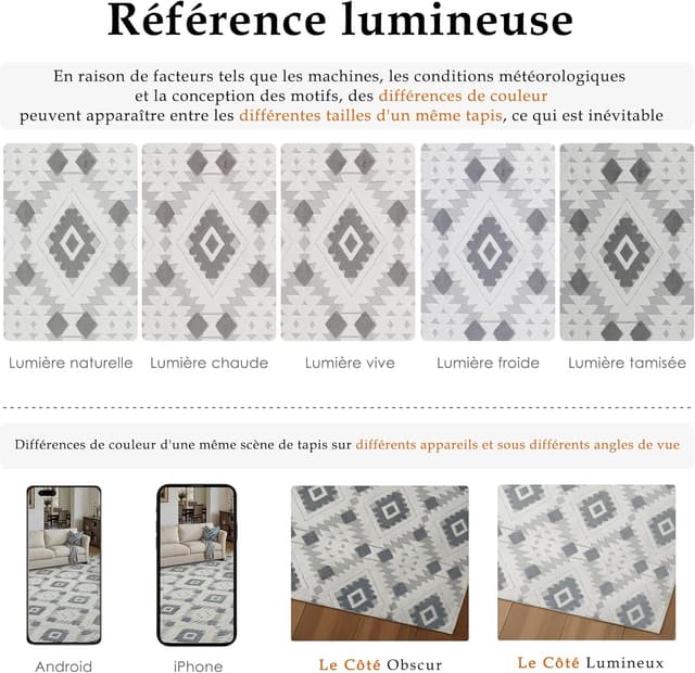 Detalle 2 de PureCozy Tapis de salon 160x230 cm Bleu gris antidérapant, lavable en machine